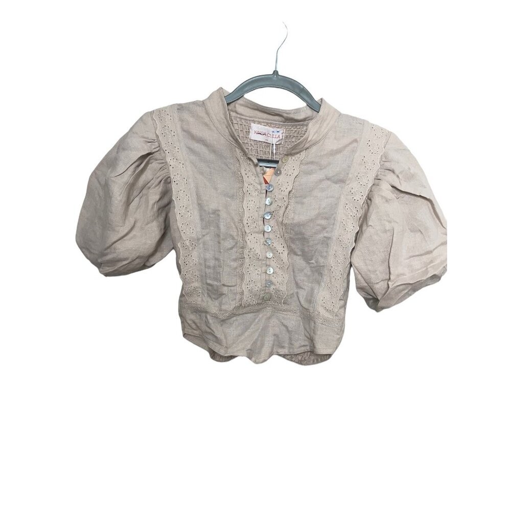 Kinga Csilla X Free People Pale Rasberry Georgia Blouse Size XS NWT Hemp Linen - Picture 4 of 7